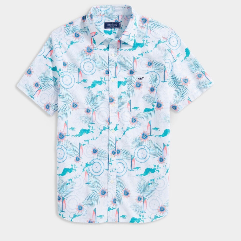 🐳 Vineyard Vines Kids BVI Island Short Sleeve Shirt L (16)